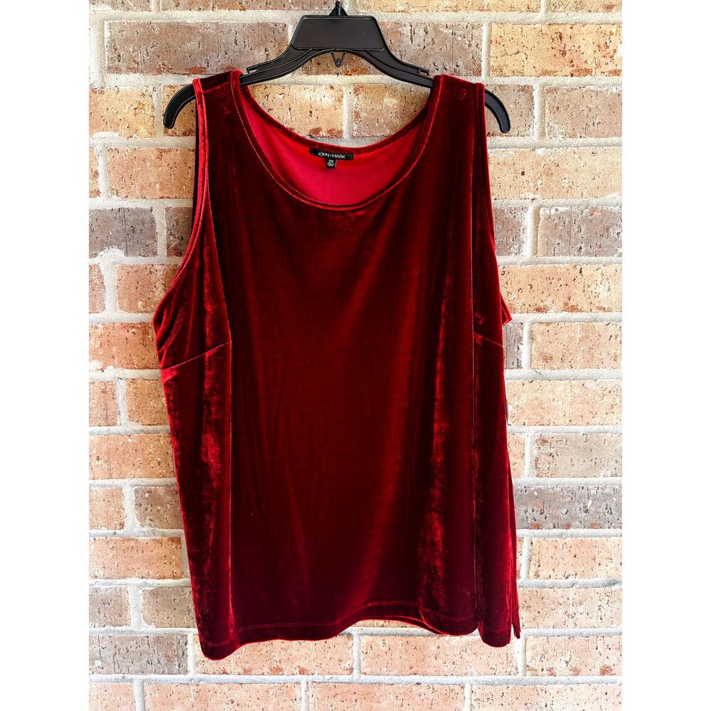 John Mark Women's Red Solid Velvet Scoop Neck Sleeveless Tank Tops Size 2X NWT